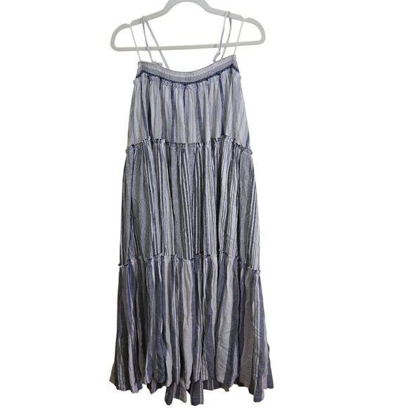 J.Crew Chambray Coverup Dress In Stripe Halter Pockets Adjustable Straps Size M - Picture 3 of 10
